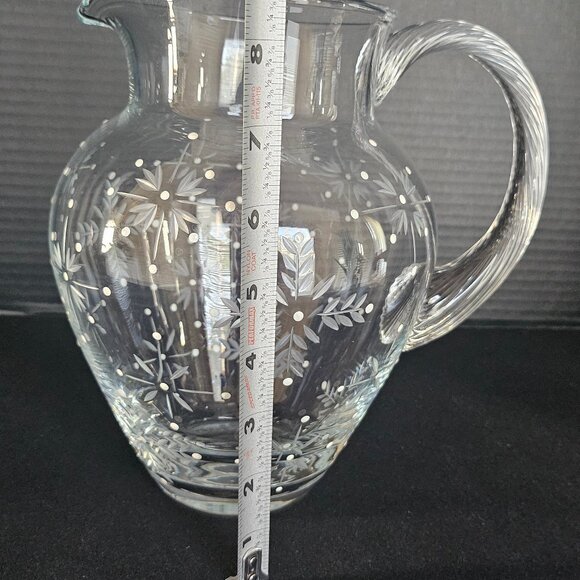 New Gorgeous Celebrations Snowflake Mouth Blown Hand Cut Hand Painted Pitcher - Picture 10 of 12